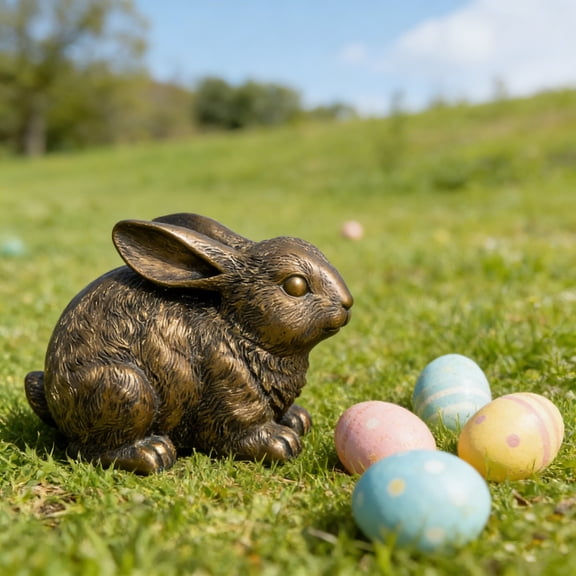 Easter Tabletop Decoration: 4.53" Bronze Resin Standing Bunny – Lifelike Easter Rabbit Figurine for Easter Home Decor, Easter Party Table Setting, Easter Centerpiece, and Easter Gift for Bunny Lovers