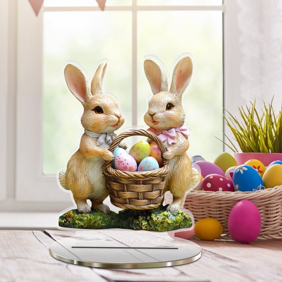Easter Tabletop Decorations Set - 2D Visual Bunny & Egg Spring Holiday Ornaments for Home, Living Room, Bedroom & Party Table Centerpiece Decor,C