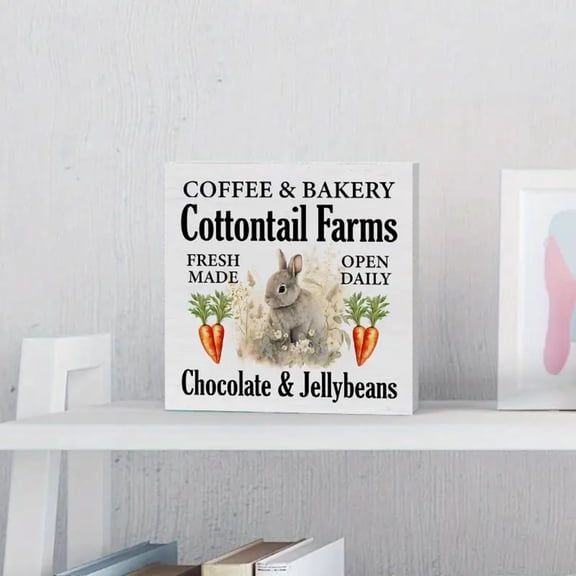 Easter Tabletop Letter Block Sign Farmhouse Spring Tiered Tray Decoration with Rabbit and Carrot Pattern Rectangular Easter Party Supply for Table Centerpiece Bookshelf Mantel Wedding Anniversary