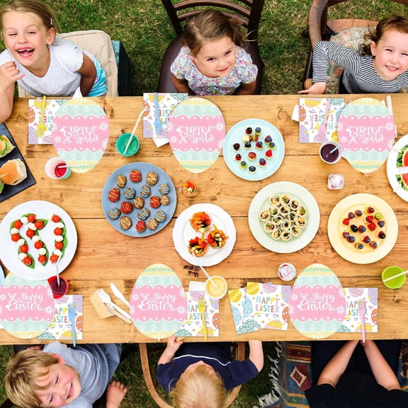 Easter Tableware Set Bunny Egg Shaped Disposable Paper Plates Colorful Easter Eggs Hunt Party Plates for Easter Spring Party Decorations Supplies