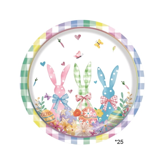 Easter Tableware Set Colorful Easter Bunny Disposable Dinnerware Set 25Pcs 9inch Paper Plates for Holiday Party Supplies Table Decorations