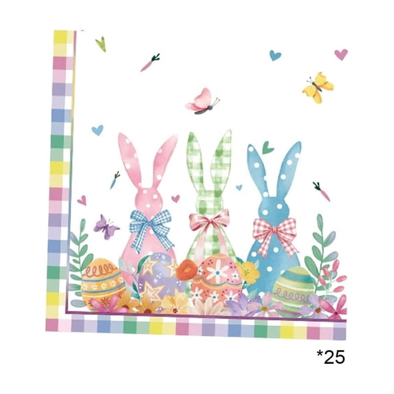 Easter Tableware Set Colorful Easter Bunny Disposable Dinnerware Set 25Pcs Napkin for Holiday Party Supplies Table Decorations