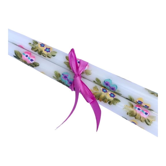 Easter Taper Candles - Hand Painted Pastel Egg & Flower Spring Decorations, Dripless Smokeless Tapers for Table Centerpieces, Dining Room Decor - 10 Inch, Set of 2