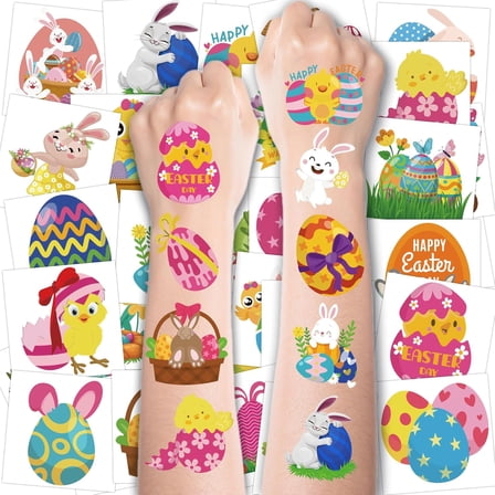 Easter Tattoos for Kids, Easter Basket Essentials Bulk, Egg Fillers Stickers for Boys Girls, Kids Easter Gifts Toys for Teens, Easter Games Crafts Party Favors for Adults(80 Pack)