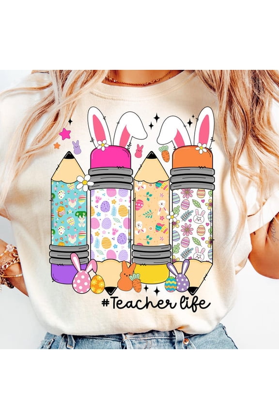 Easter Teacher Pencil T-Shirt, Teacher Easter Shirt, Easter Bunny Shirt, Teacher Life Shirt, Easter Sublimation Design