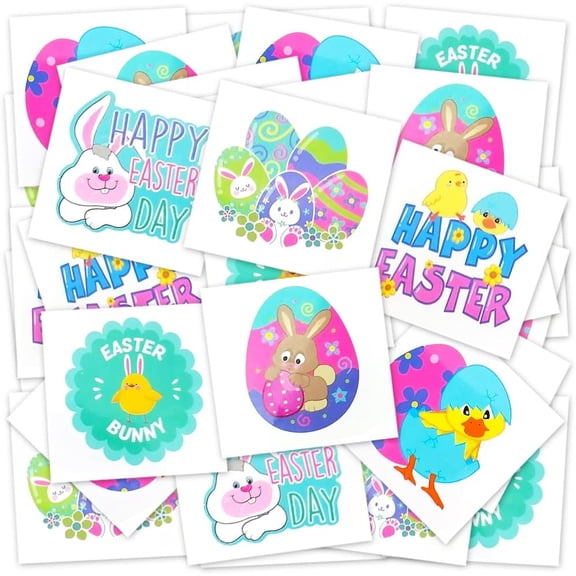 ArtCreativity 144-Count Easter Temporary Tattoos for Kids Ages 3+, Non-Toxic Bunny & Egg Stickers, Easter Basket Stuffers & Party Favors