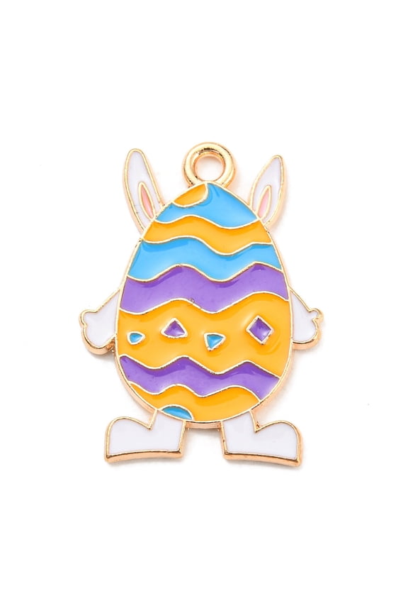 Easter Theme Alloy Enamel Pendants Light golden Egg Charm Colorful 26x19x1mm Hole: 2mm Alloy+Enamel