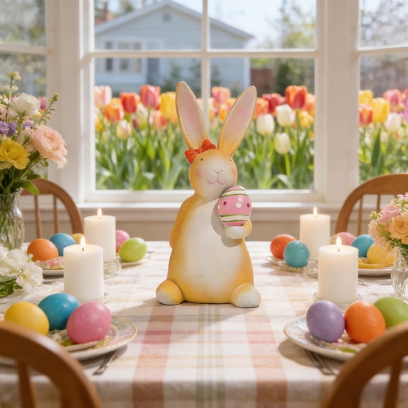 Easter Theme Decor - Cute Rabbits Home Decorations,Cute Indoor Outdoor Bunny Resin Statues for Garden Patio,All-Weather Spring Holiday Tabletop Display,Holiday Ideal Gift for boys/girls/families
