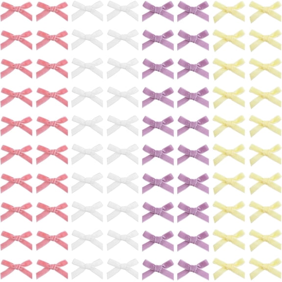 Easter Theme Decorative Velvet Bows, 100 Pcs Mini Pink Purple Satin Ribbon Bowknot Twist Tie Bows Premade Bows for Wedding Favors Decor Wrap DIY Craft