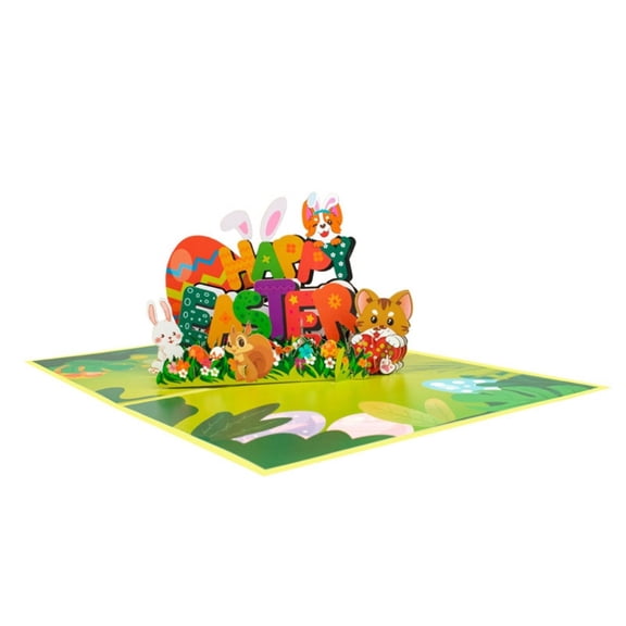 Easter Theme Greetings Card 3D Pops-Up Greetings Card Stylish Animals Party Cards Handmade Easter Postcards with Envelope