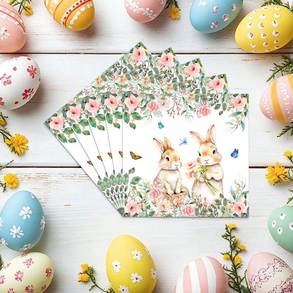 Easter Theme Party Tableware Set, Spring Flower Bunny Disposable Plates Cups, Holiday Celebration Supplies, 20 Piece Pack