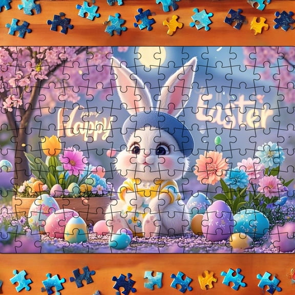 Easter Theme Puzzle Set for Children - Family Game Featuring Rabbits and Easter Eggs for Quality