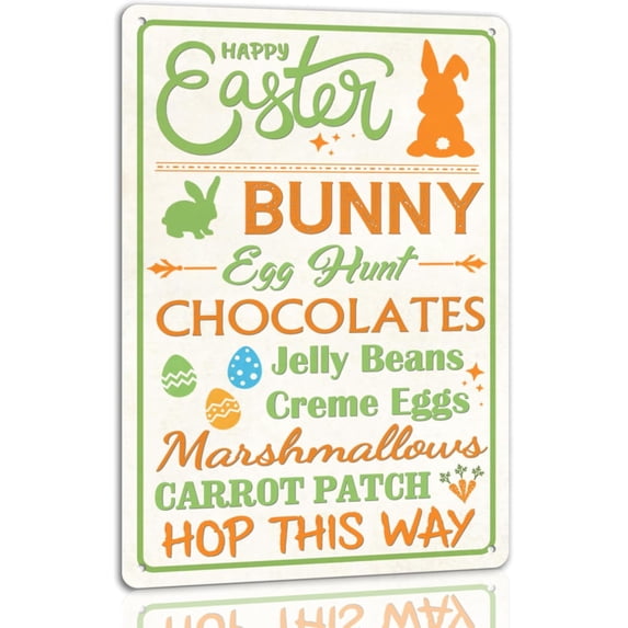 Easter Theme Tin Sign Vintage Metal Rabbit Decor Spring Egg Bouquet Chick Wall Art for Farmhouse Home Party 8x12 Inch