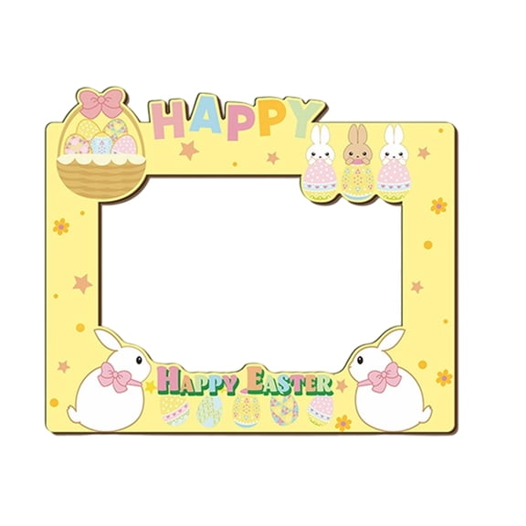 Easter Theme Wooden Photo Frame, Egg & Rabbit Motifs Photo Prop With Festive Design, For Desktop Decoration Easter Parties Egg Hunts Spring Celebrations
