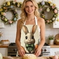 thumbnail image 1 of Easter Themed Apron, Soft Polyester Kitchen Cooking Apron, Bunny and Egg Print Decorative Bib Apron, Protective Cooking Gear For Adults, Festive Holiday Party Kitchen Wear, 26.77x21.65 Inches, 1 of 6