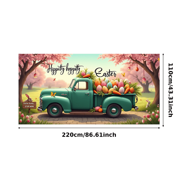 Easter Themed Backdrop Banner with Bunny Truck and Eggs Design Party Decorations for Easter Celebrations Family Gatherings Spring Events Photography Props