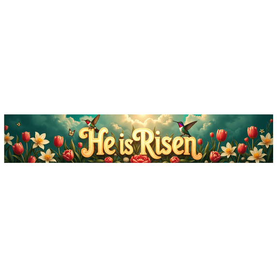 Easter Themed Banner with Hummingbirds Flowers and Butterflies He is Risen Backdrop Background Decor Party Supplies Photography Props Easter Celebration Church Events Spring Decorations