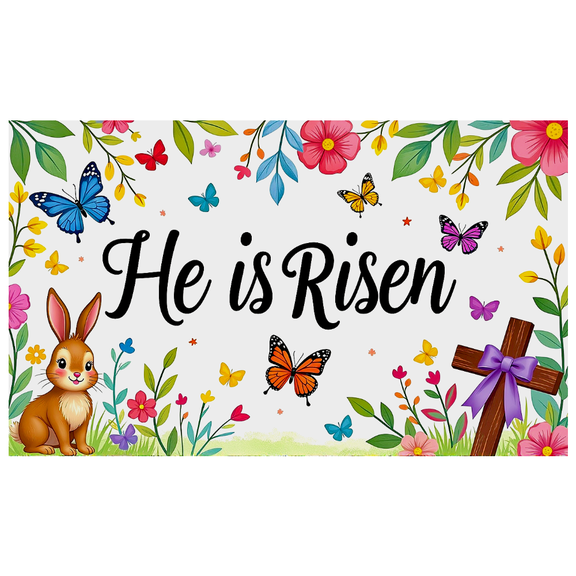 Easter Themed Banner with Cross Bunny and Floral Elements Background Backdrop Decors for Easter Party Church Events Family Gatherings Photo Props