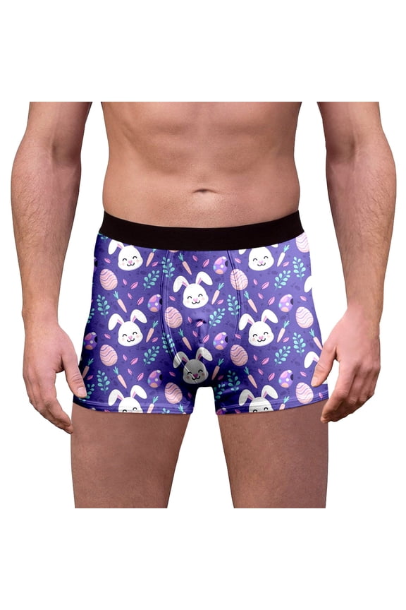 Easter Themed Boxer Briefs for Men Soft Breathable Holiday Underwear Purple XXL