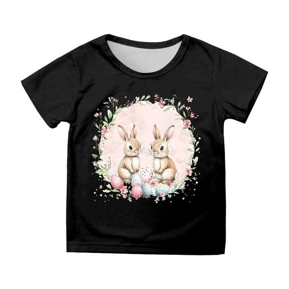 Easter Themed Casual Short Sleeve Printed Tee for Girls Comfortable Spring Holiday Top Size:3-4 Years