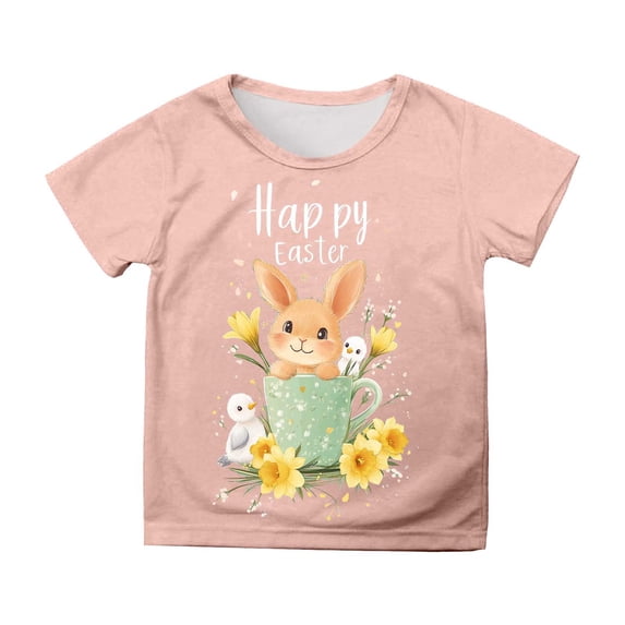 Easter Themed Casual Short Sleeve Printed Tee for Girls Playful Holiday Top Oversized T-shirts Basic Cute Tees Crewneck Casual Tops