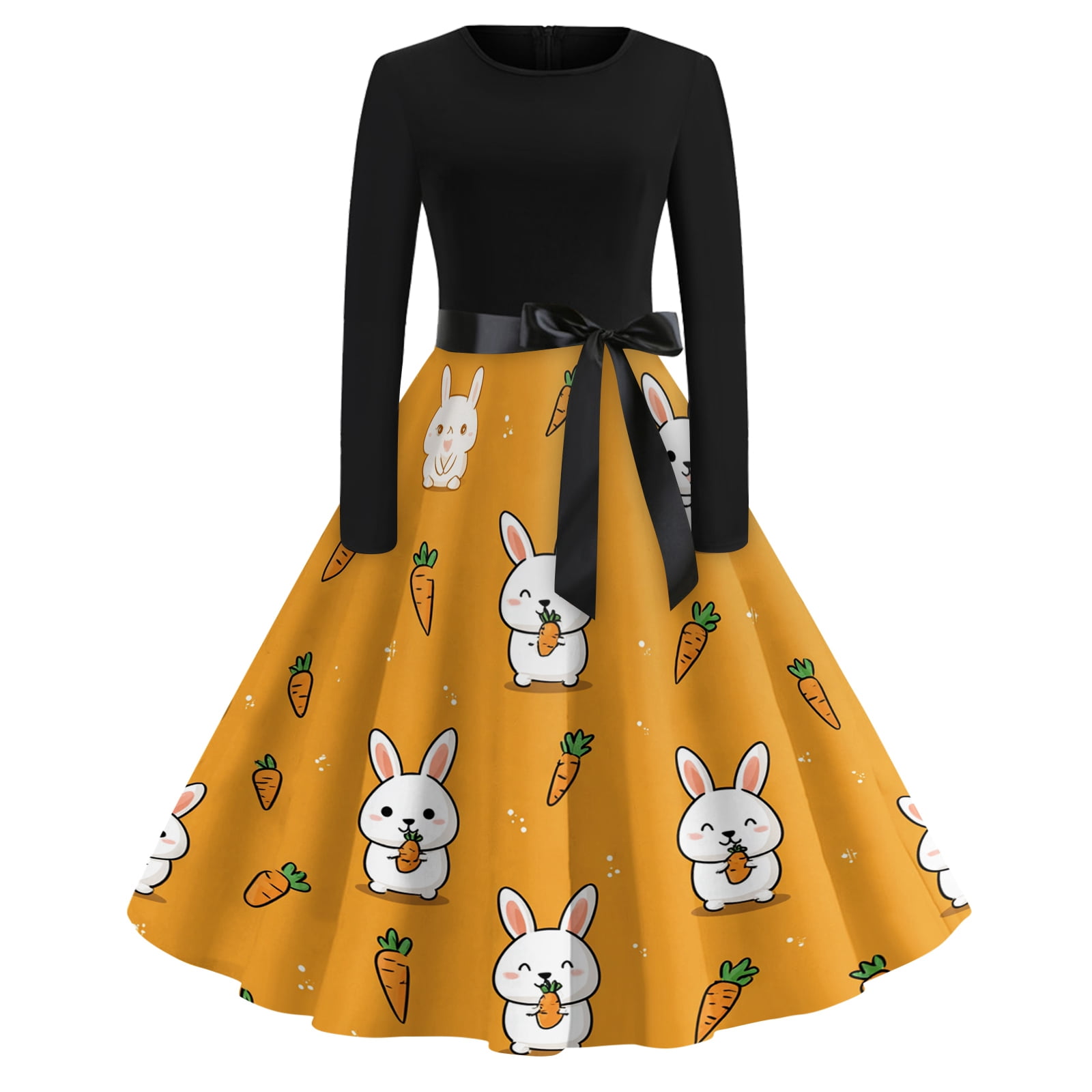 Easter Themed Crew Neck Retro Dress for Women Casual Vintage Style ...