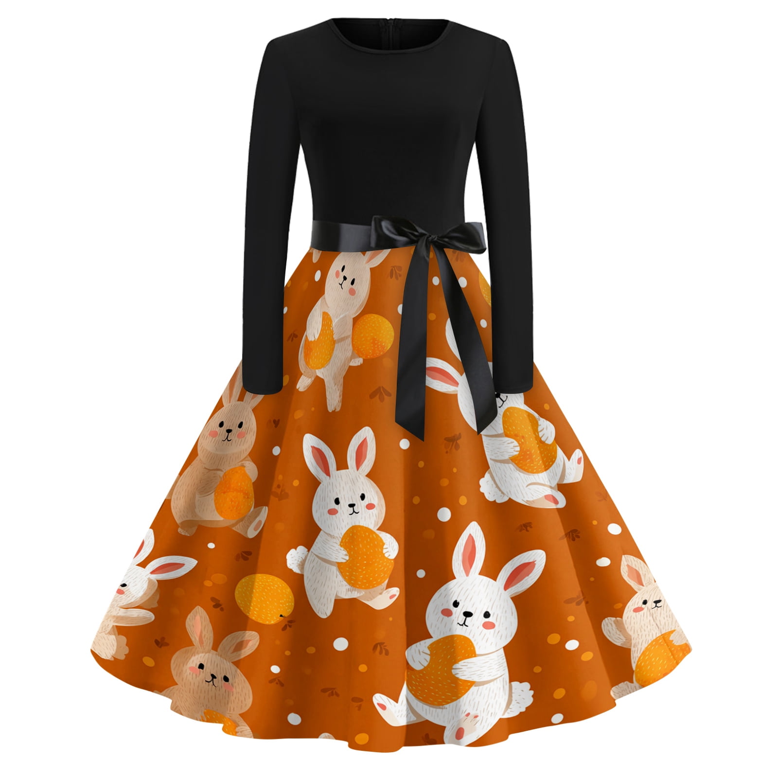 Easter Themed Crew Neck Retro Dress for Women Casual Vintage Style ...