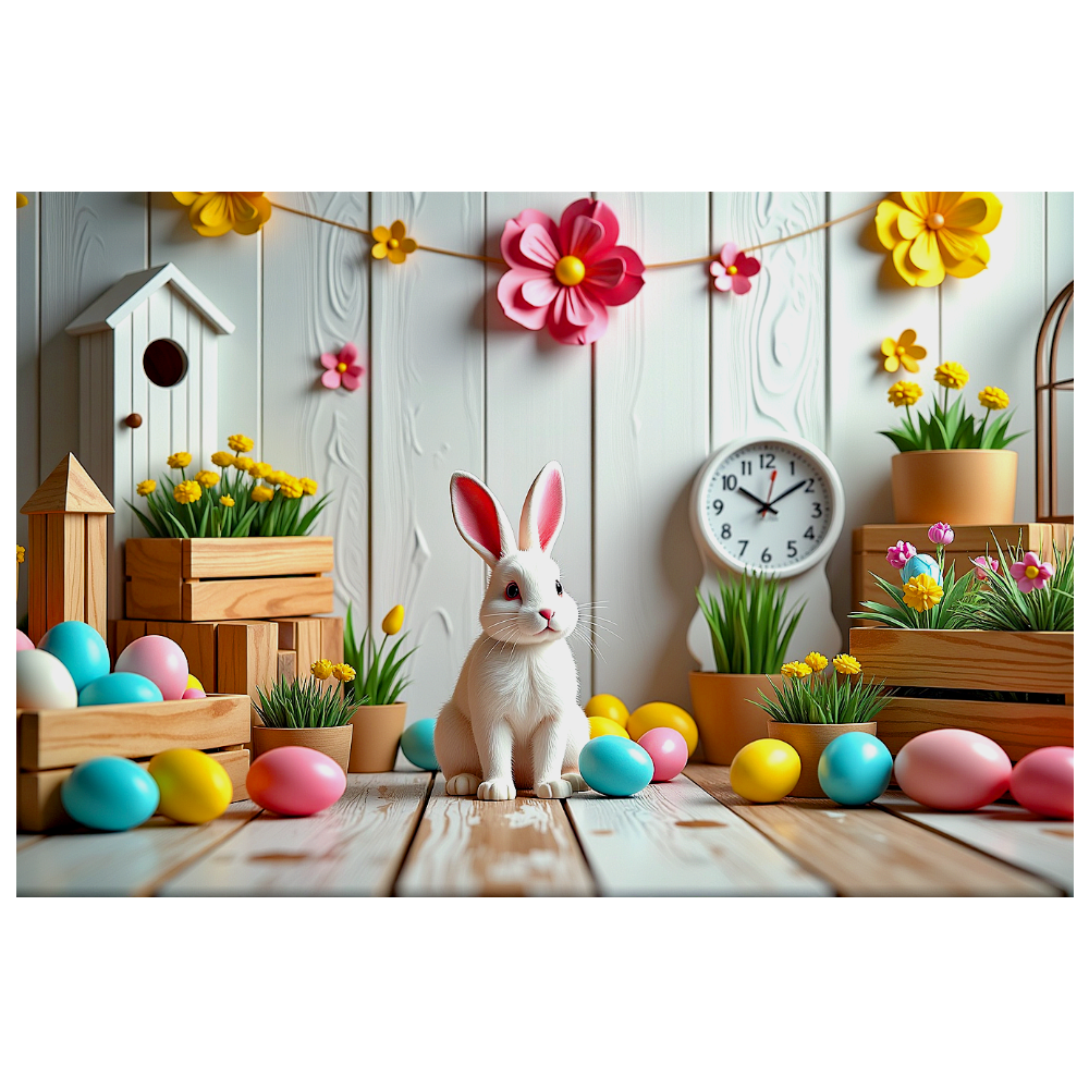 Easter Themed Decorative Backdrop Banner with Bunny Eggs Flowers and ...