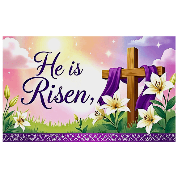 Easter Themed Decorative Background Banner with Cross Lily Elements He is Risen Party Decoration Easter Celebration Photography Props Church Event Decorations