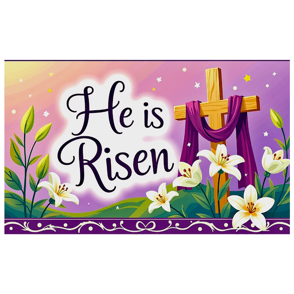 Easter Themed Decorative Background Banner with Cross Lily Elements He is Risen Party Decoration Easter Celebration Photography Props Church Event Decorations