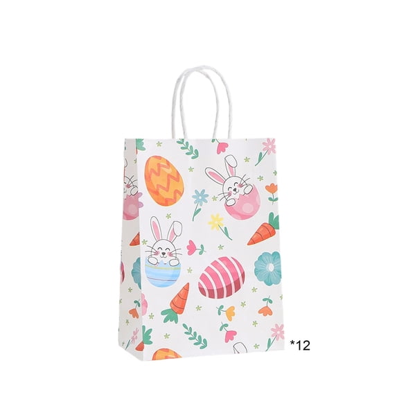 Easter Themed Drawstring Gift Bags 12 Pack, Bunny and Eggs Print Party Favor Bags, Linen Candy Bags for Easter Treats, Holiday Goodie Bags for Youngster, Festive Party Supplies for Easter Celebration