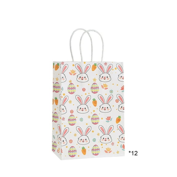 Easter Themed Drawstring Gift Bags 12 Pack, Bunny and Eggs Print Party Favor Bags, Linen Candy Bags for Easter Treats, Holiday Goodie Bags for Youngster, Festive Party Supplies for Easter Celebration