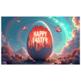 thumbnail image 1 of Easter Themed Egg Shaped Banner with Cityscape Inside Happy Easter Lettering Butterflies Clouds and Rainbows Background Party Decorations Easter Celebrations Photography Props Spring Events, 1 of 8