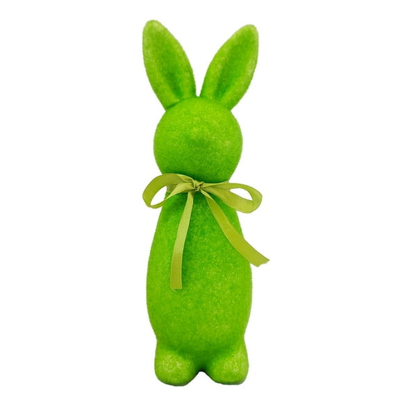 Easter Themed Flocked Bow Standing Bunny Figurine for Festive Home Decor and Holiday Celebrations, Decorative Table Centerpiece or Wall Accent, Perfect for Easter Parties and Seasonal Displays