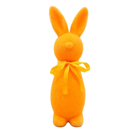 Easter Themed Flocked Bow Standing Bunny Figurine for Festive Home Decor and Holiday Celebrations, Decorative Table Centerpiece or Wall Accent, Perfect for Easter Parties and Seasonal Displays