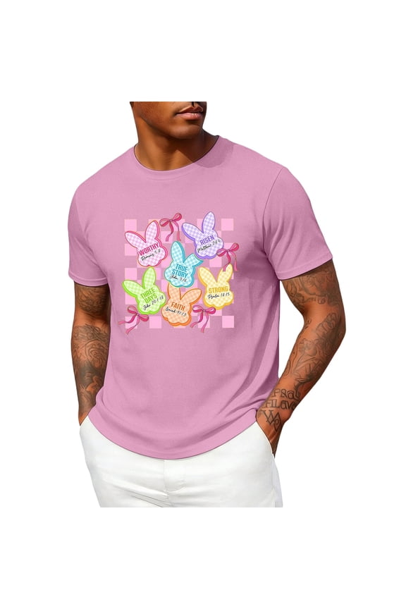 Easter Themed Graphic Crew Neck T Shirts for Men Women Couples Matching Casual Short Sleeve Tee Pink XXL