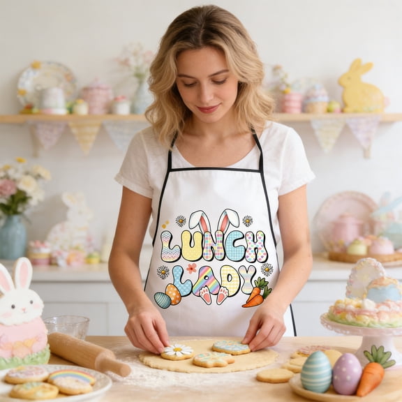 Easter Themed Kitchen Apron, Polyester Cooking Bib with Rabbit Egg Print, Holiday Party Accessory, Protective Wear for Adults, 31.5x23.62 Inches