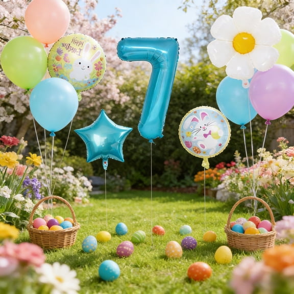 Easter Themed Number Balloons For Holiday Party And Birthday Celebrations With Metallic Gold Shine