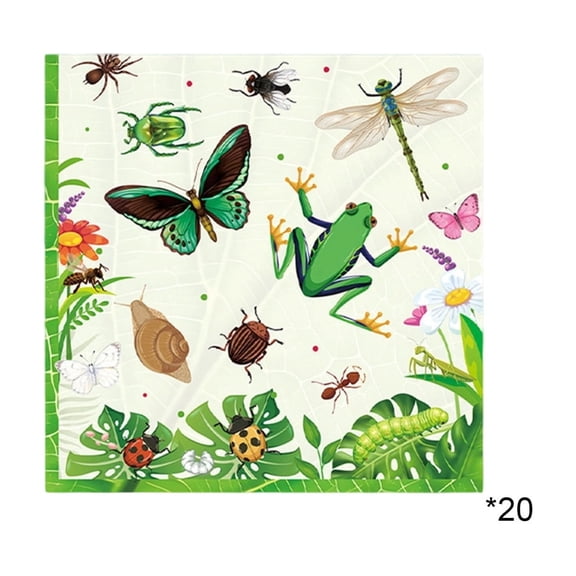 Easter Themed Paper Napkins Spring Insect Design Dragonfly Butterfly Pattern For Party Dining Table Setting, 6.49In Square