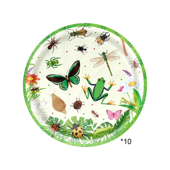 Easter Themed Paper Plates Spring Insect Design Dragonfly Butterfly Pattern For Party Picnic Birthday Celebration, 9.06In Diameter