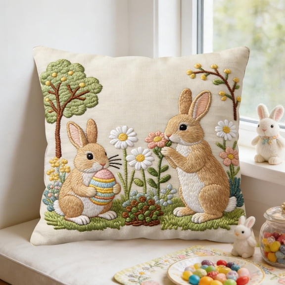 Easter Themed Pillow Cover, 17.71x17.71 Inch Single-Sided Printed Short Lint Throw Pillowcase, Decorative Accent for Sofa Bedroom and Living Room