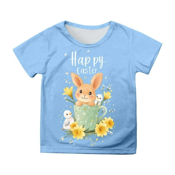 Easter Themed Printed Casual Tee for Girls Short Sleeve Top Comfortable Daily Shirt Size:6-7 Years