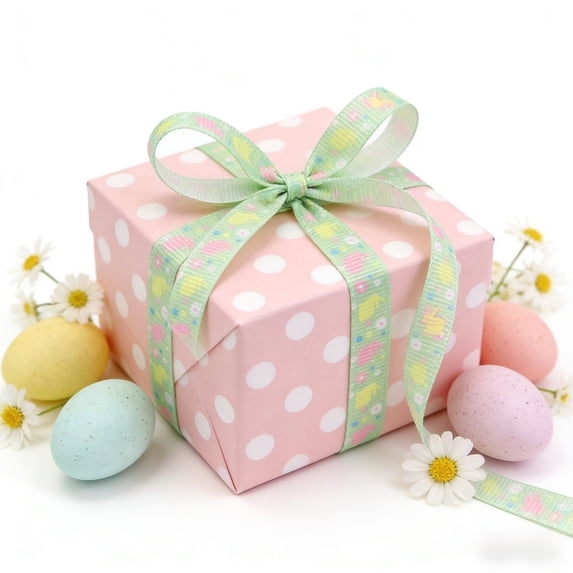 Easter Themed Ribbon Roll, Polyester Craft Ribbon with Egg Bunny Checkered Patterns, Versatile for Gift Wrapping Wreath Making DIY Projects, Spring Holiday Decor