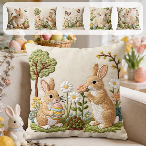Easter Themed Short Lint Decorative Pillow Cover, Single-Sided Print Spring Design, Throw Pillowcase for Bedroom, Living Room, Cushion Case Without Filler, for Spring & Easter Festival, 18*18in, H