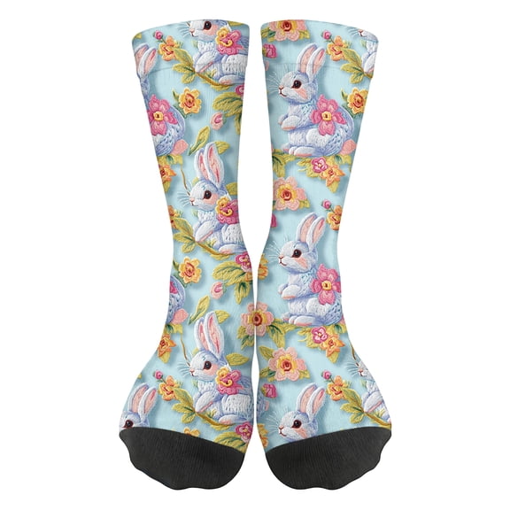 Easter Themed Socks for Women, Colorful Pastel Novelty Prints Mid-Calf Socks, Perfect for Easter Basket Stuffer, Party & Family Gathering B 1pcs