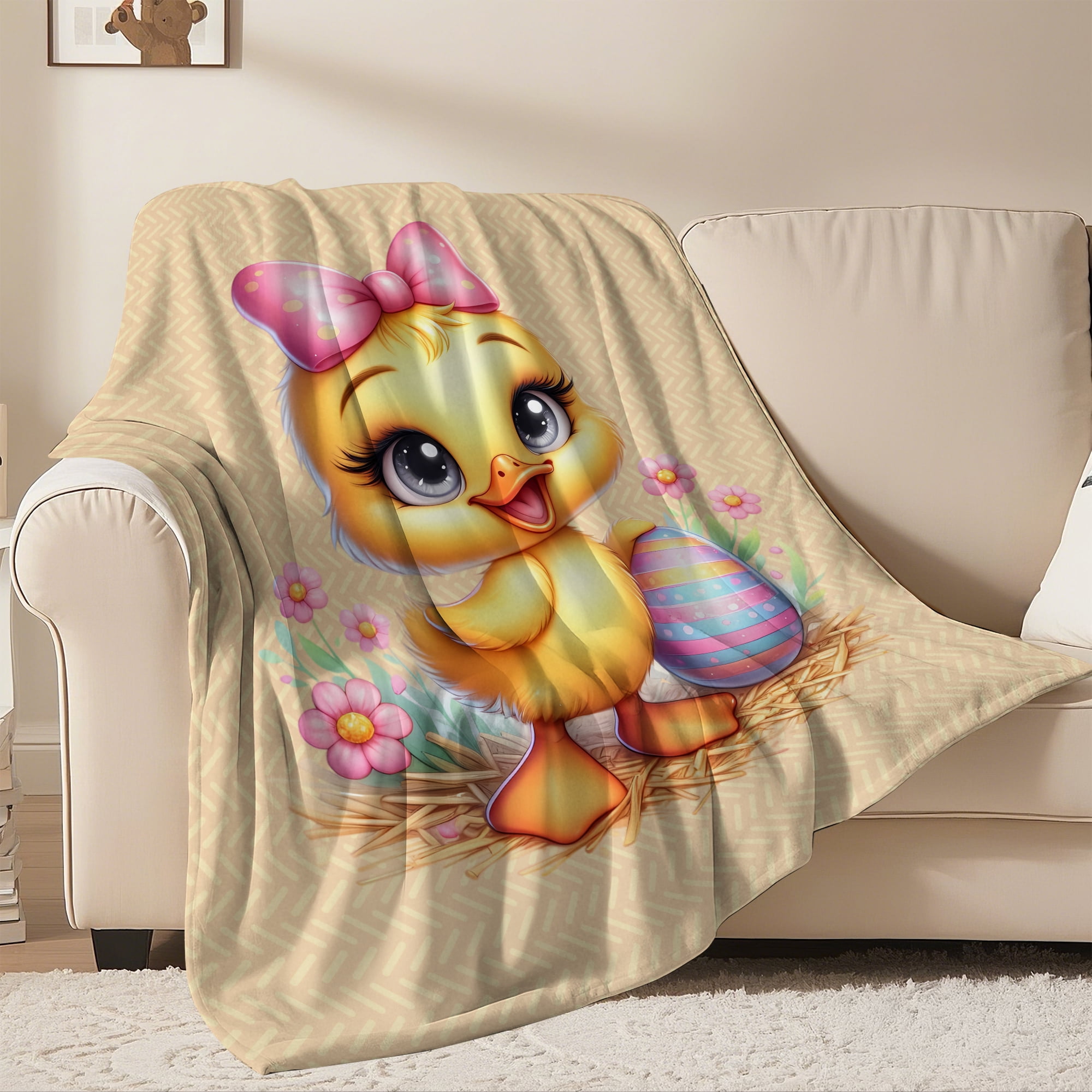 Easter Throw Blanket, Cute Duck Ester Eggs Warm Fleece Flannel Bed Blanket, Lightweight Easter Blanket for Sofa Bed Couch 40"x50"