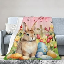 Easter Throw Blanket Farmhouse Rabbit Egg Bunny Blanket Spring Holiday Flower Floral Blanket for Couch Sofa Bed Soft Cozy Fuzzy Plush Fleece Print Blanket 50x40