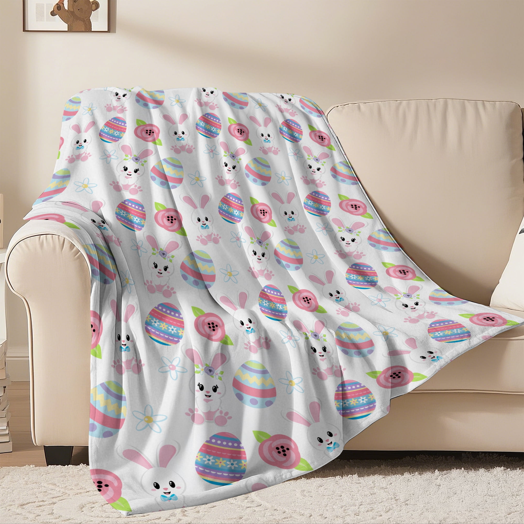 Easter Throw Blanket, Warm Fleece Flannel Bed Blanket, Lightweight Easter Blanket for Sofa Bed Couch 40"x50"