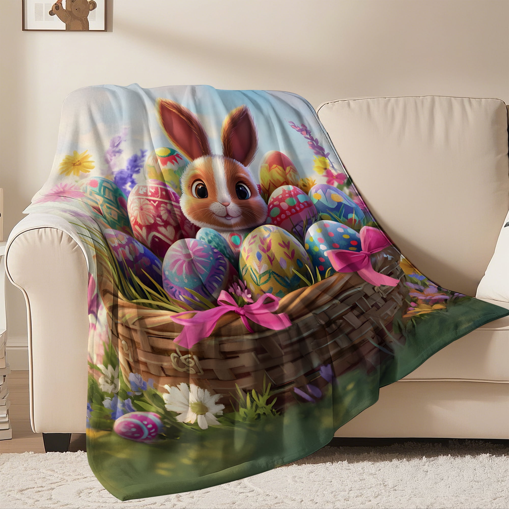 Easter Throw Blanket, Warm Fleece Flannel Bed Blanket, Lightweight Easter Blanket for Sofa Bed Couch 50"x60"
