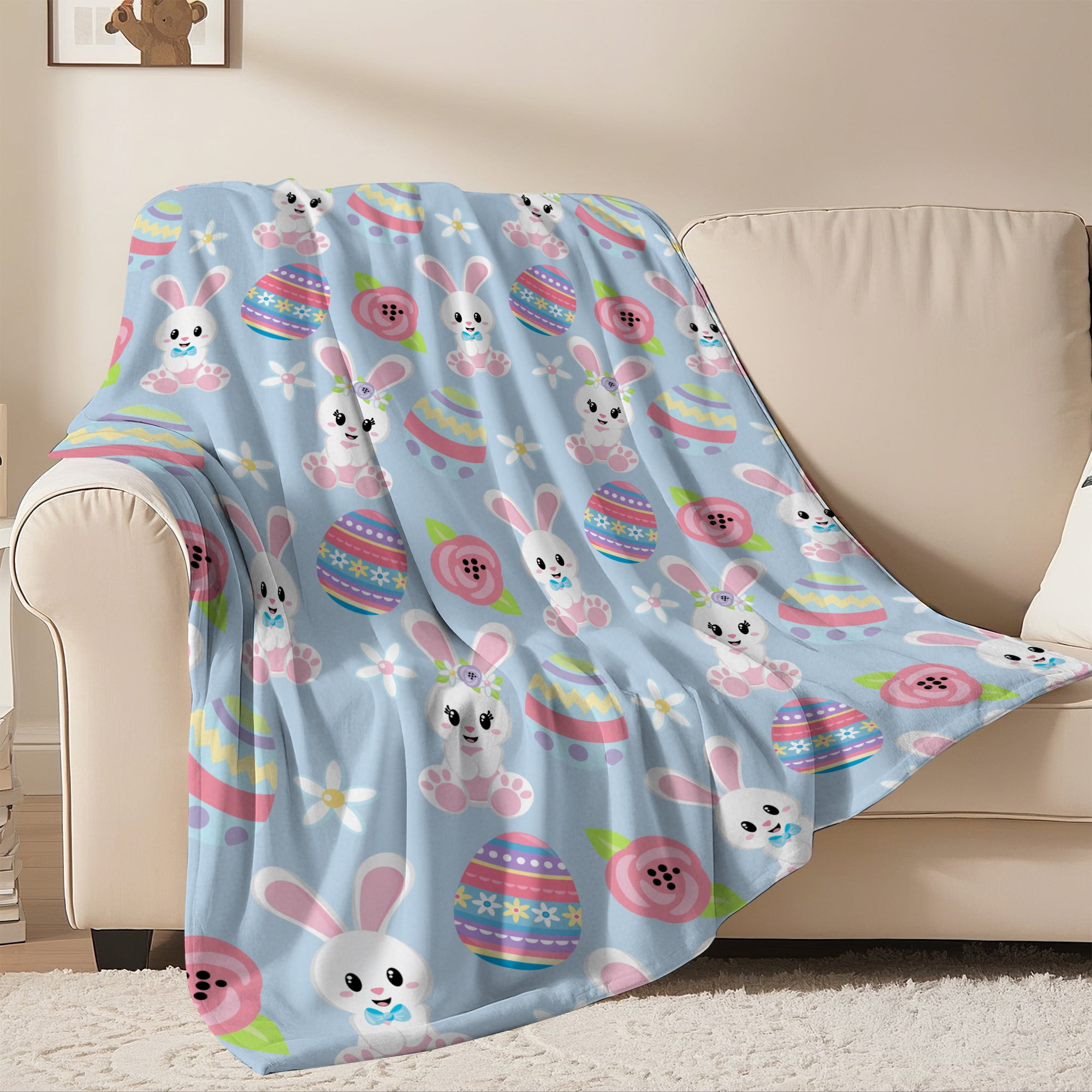 Easter Throw Blanket, Warm Fleece Flannel Bed Blanket, Lightweight Easter Blanket for Sofa Bed Couch 50"x60"